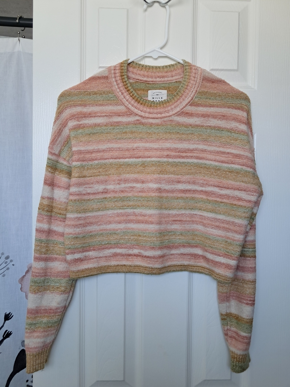 Billabong Striped Crewneck Sweater in Pink, Green & Cream